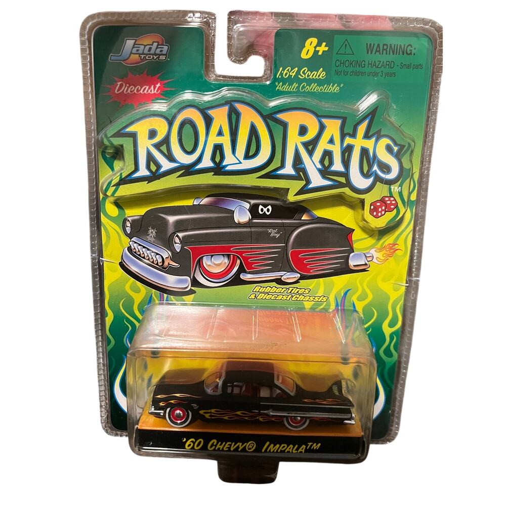 Jada Toys Road Rats 1960 Chevy Impala Black Flames Red New Diecast Car